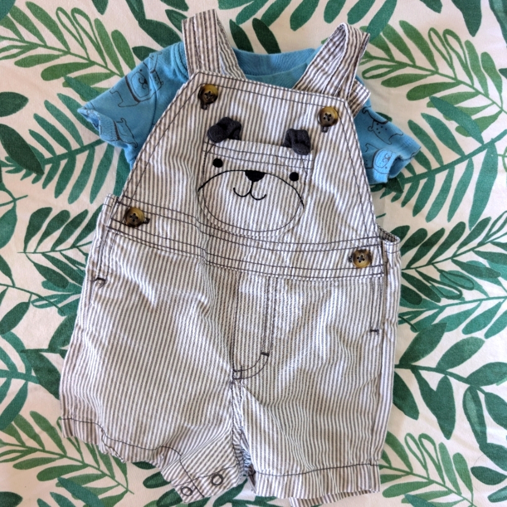 Carter's Blue and White Puppy Overalls Set